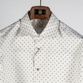 Stenstroms Light Beige Twill Dress Shirt (on model)