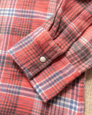 Snap cuff on the Cactus Flower Plaid washed flannel shirt