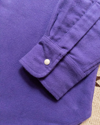 Snap cuff on the purple moleskin pearlsnap shirt