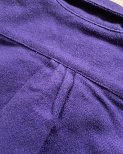 Back yoke and pleat on the purple moleskin shirt