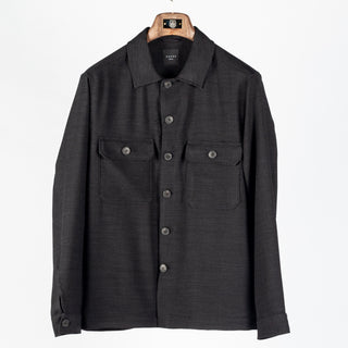 Xacus charcoal herringbone shacket, front view
