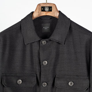 Xacus charcoal herringbone shacket, collar and chest pockets