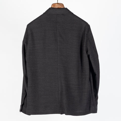 Xacus charcoal herringbone shacket, back view