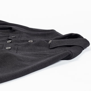 Xacus charcoal herringbone shacket, folded side view with placket buttons and cuff
