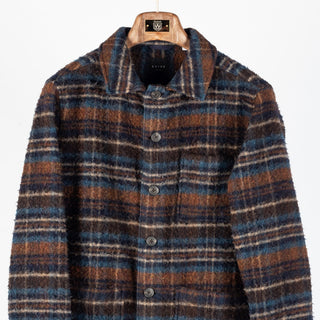 Xacus multi plaid overshirt, close front view