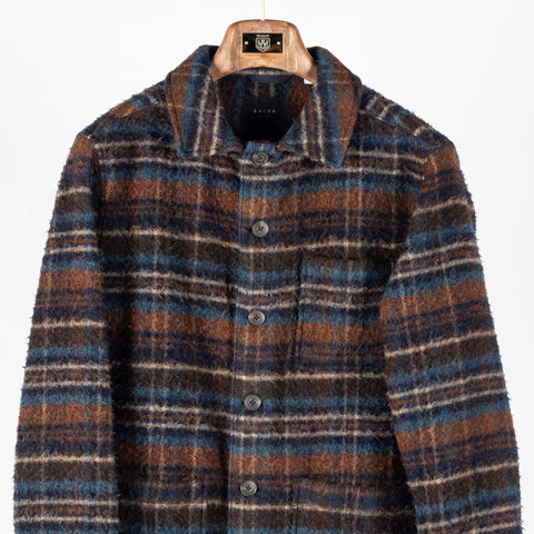 Xacus multi plaid overshirt, close front view