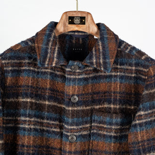 Xacus multi plaid overshirt, collar and pocket detail