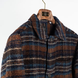 Xacus multi plaid overshirt, collar and shoulder detail