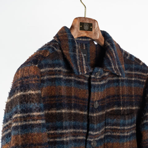 Xacus multi plaid overshirt, collar and shoulder detail