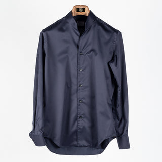 Xacus navy 11805 mandarin collar travel shirt, front view