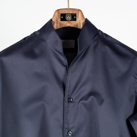 Xacus navy 11805 mandarin collar travel shirt, stand collar detail