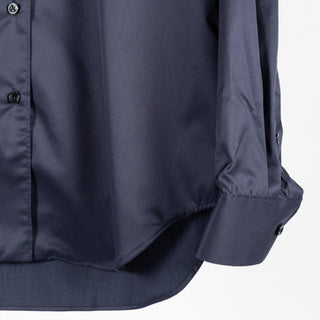 Xacus navy 11805 mandarin collar travel shirt, cuff and hem detail