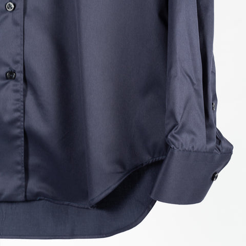 Xacus navy 11805 mandarin collar travel shirt, cuff and hem detail