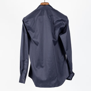 Xacus navy 11805 mandarin collar travel shirt, back view