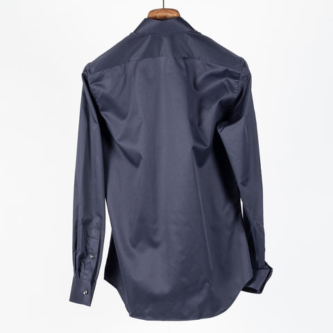Xacus navy 11805 mandarin collar travel shirt, back view