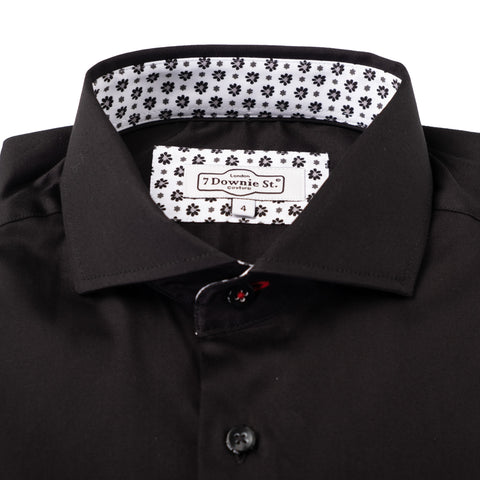 7 Downie St Black Stretch Contrast Button Shirt 3