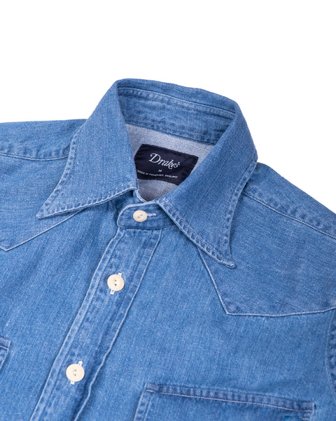 Drake's Bleach Wash Denim Two-Pocket Western Shirt 1