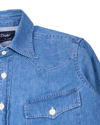 Drake's Bleach Wash Denim Two-Pocket Western Shirt 3