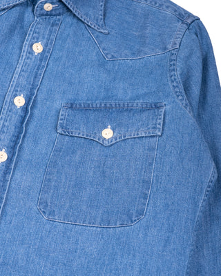 Drake's Bleach Wash Denim Two-Pocket Western Shirt 4