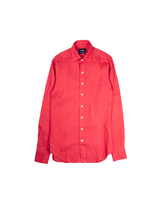 Drake's Red Linen Spread Collar Summer Shirt 2