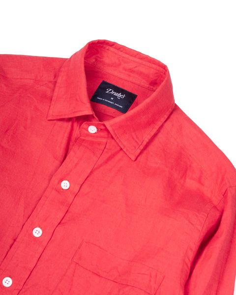 Drake's Red Linen Spread Collar Summer Shirt 3