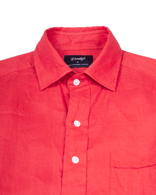 Drake's Red Linen Spread Collar Summer Shirt 1