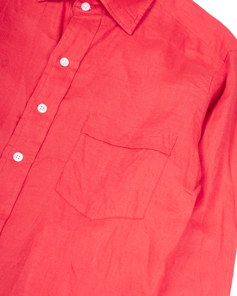 Drake's Red Linen Spread Collar Summer Shirt 4