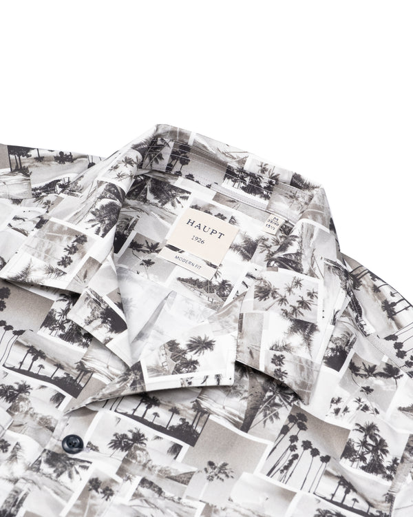 Grey Cuban Collar Short Sleeve Shirt