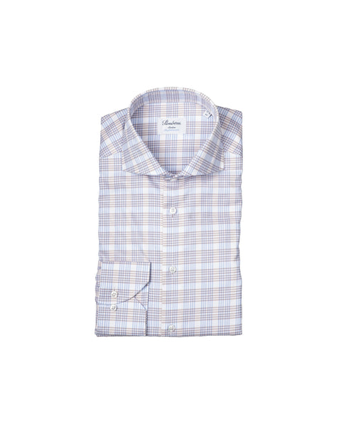 Stenstroms Brown Blue Check Stretch Fitted Dress Shirt 1