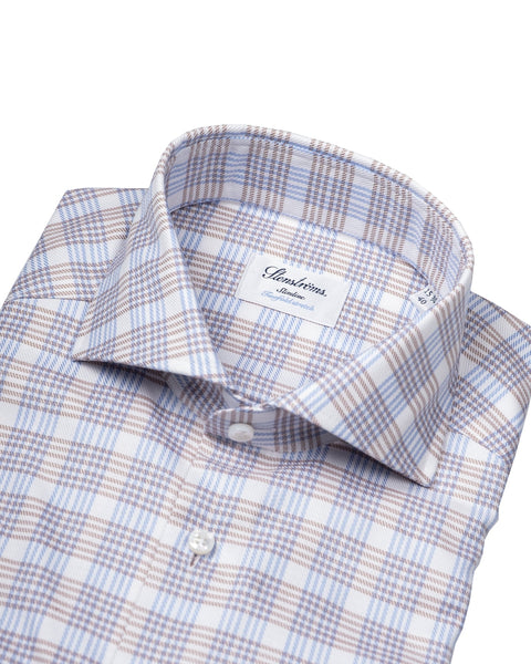 Stenstroms Brown Blue Check Stretch Fitted Dress Shirt 2